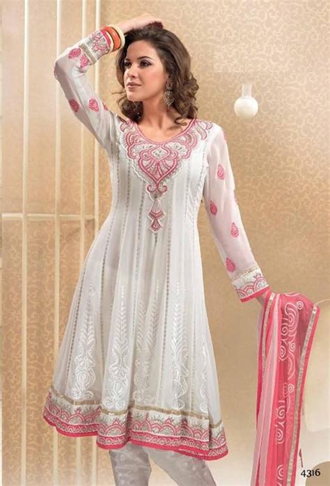 White Full Sleeve Georgette Knee Length Anarkali Salwar Kameez 18321