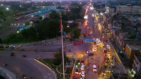 Ludhiana City Night Lighting View from Drone Indian Flag and Clock ...