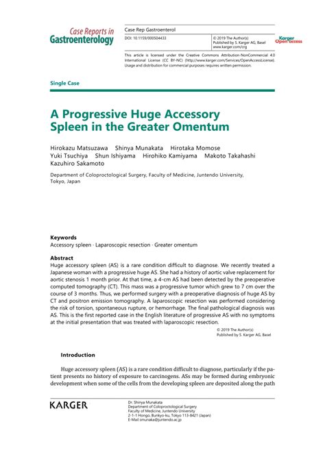 Pdf A Progressive Huge Accessory Spleen In The Greater Omentum