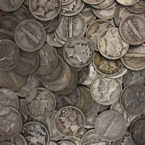 10 Silver Mercury Dimes Junk Silver Coins Legible Dates No Slicks or Major Damage 90 Percent ...