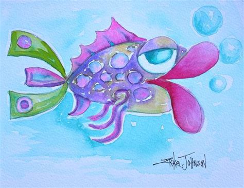 A Painting Of A Colorful Fish With Bubbles