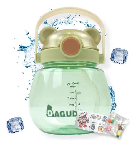 Botella De Agua Dagudi Bear De Ml Con Pajita Y Asa Color Verde