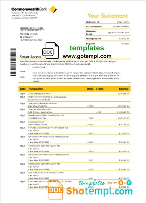 Australia Commonwealth Bank Statement Template In Word Format Good For