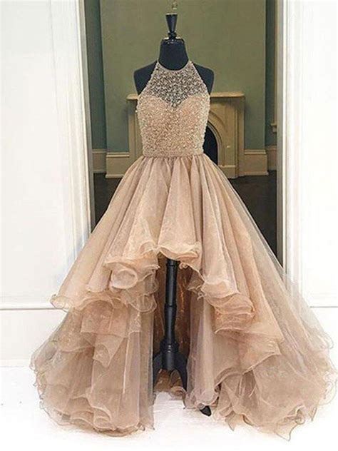 Sexy Chic Prom Dresses Halter Asymmetrical Long Prom Dress Evening Dre