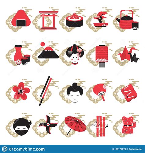 Collection Of Japanese Icons Vector Illustration Decorative Design