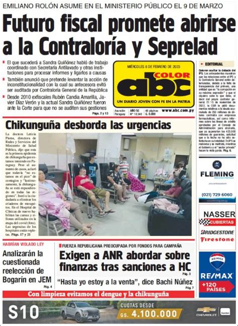 Periódico Abc Color Paraguay Periódicos De Paraguay Edición De Miércoles 8 De Febrero De