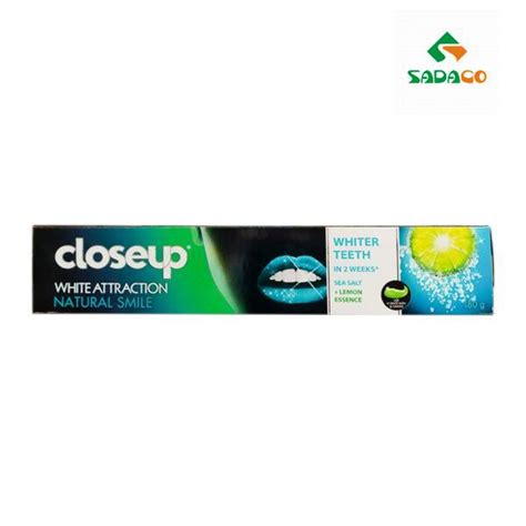 Closeup White Attraction Natural Smile Sea Salt Lemon Essence Toothpaste 180g Box Sadaco