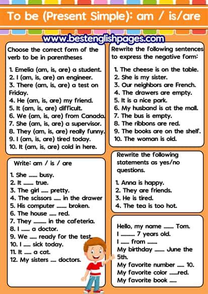 Verb To Be Exercises With Answers Best Am Is Are Exercises Worksheet Pdf