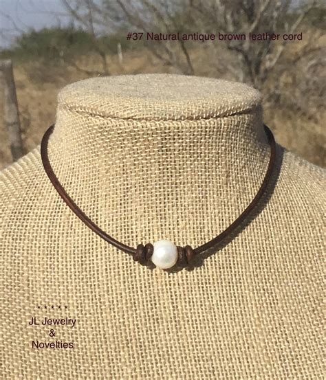 Leather Pearl Necklace 2mm Leather Cord Single White Pearl Etsy