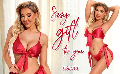 Rslove Women Sexy Lingerie Set Satin Bow Tie Piece Bra And Panty Sets Amazon