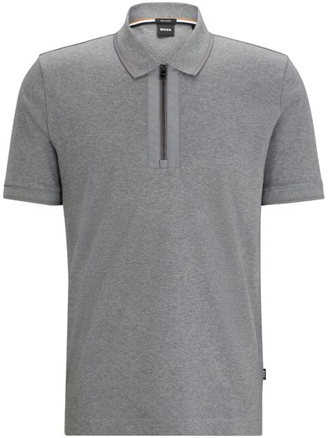 BOSS Camisa Polo De Algodão Zíper Cinza FARFETCH BR