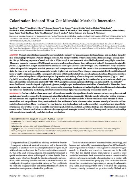 Pdf Colonization Induced Host Gut Microbial Metabolic Interaction