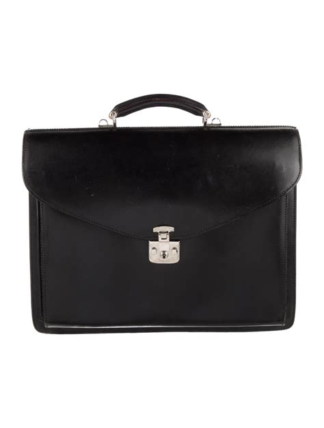 Gucci Vintage Leather Slim Briefcase Black Briefcases Bags