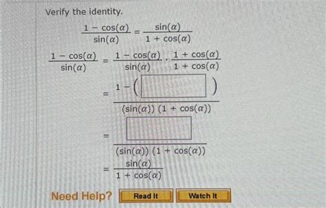 Solved Verify The Identity Cos A Sin A Aum Cos A Chegg