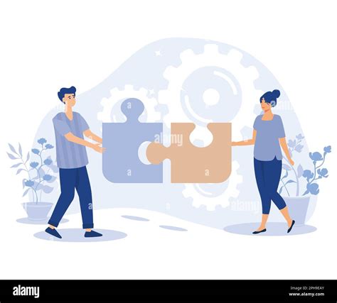 Teamwork Concept People Connecting Puzzle Elements Flat Vector Modern