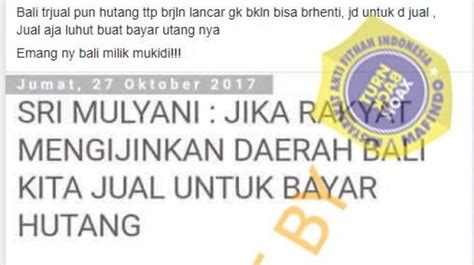 Cek Fakta Benarkah Sri Mulyani Mau Jual Pulau Bali Untuk Bayar Utang