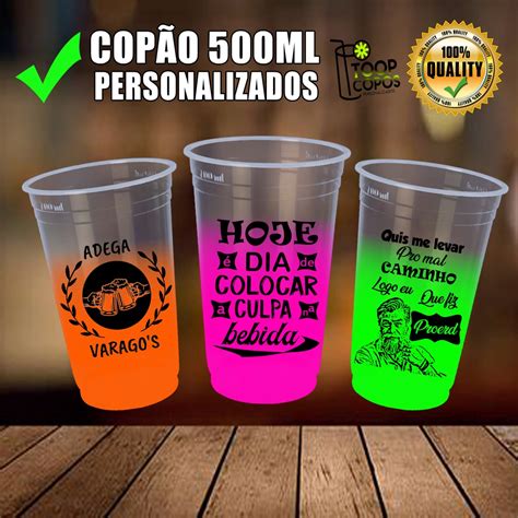 Copos Para Drinks Personalizados - KIT 100 Copos PERSONALIZADOS Descartável NEON COLORIDO Degradê 500ml ...