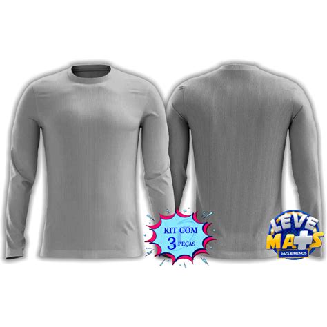 Camiseta Cinza Mescla Frente E Verso - Camisa Cinza mescla manga longa Comprida Camiseta sublimação Poliéster ...