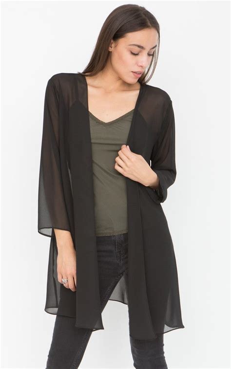 Elegant Sheer Longline Cardigan Black Likemary Silkfred Sheer Cardigans Sheer Cardigan