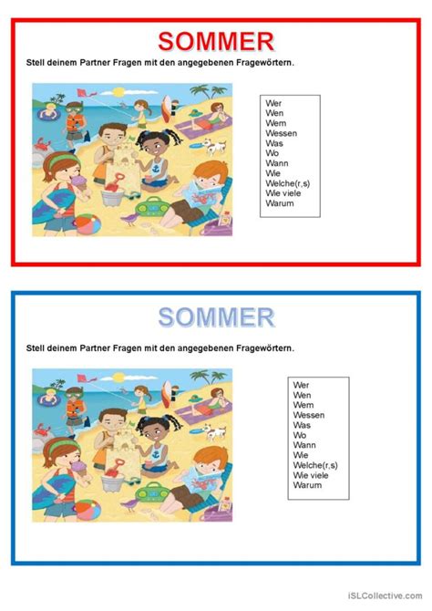 Partnerarbeit Sommer Deutsch Daf Arbeitsbl Tter Pdf Doc