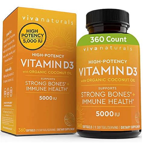 Vitamin D3 5000 Iu 360 Softgels High Potency Vitamin D Supplements Small Easy To Swallow