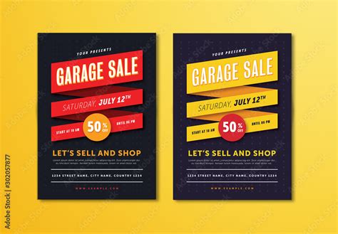 Garage Sale Flyer Layout with Ribbon Stock Template | Adobe Stock