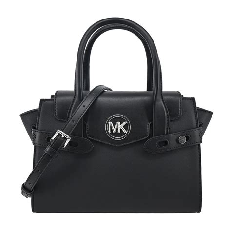 Michael Kors Carmen銀字翻蓋手提斜背兩用包 中黑 Pchome 24h購物