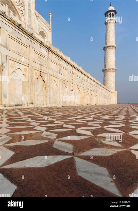 Decorative Inlaid Stone Mosaic Surrounding The Taj Mahal In Agra Uttar