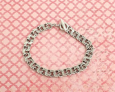 Sterling Silver Double Link Curb Chain Bracelet With Toggle Etsy