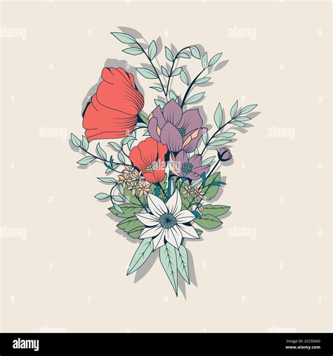 Vector Flower Bouquet Botanical And Floral Decoration Hand Drawn Vector Illustration Stock