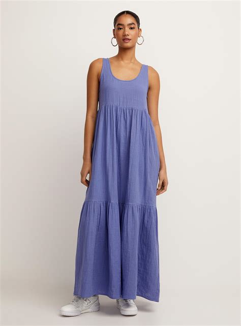 Ichi Tiered Pure Cotton Gauze Maxi Dress In Blue Lyst