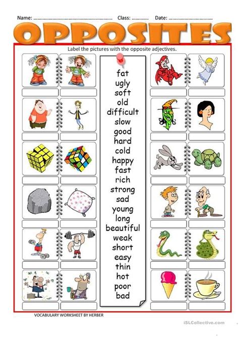 Opposite Words For Grade 1 Worksheets