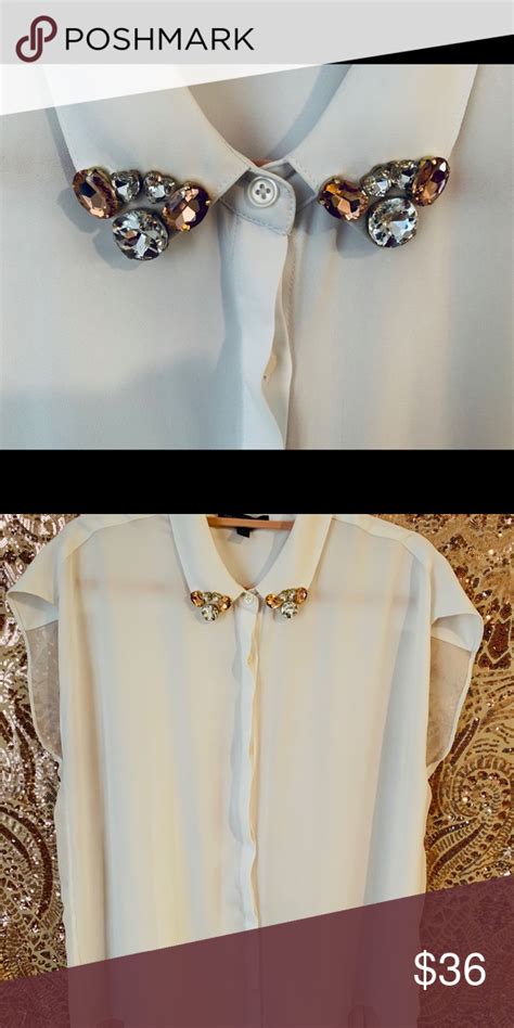 Jeweled Collar Shirt White Jeweled Collar Shirt Is Chic Fashion Tops