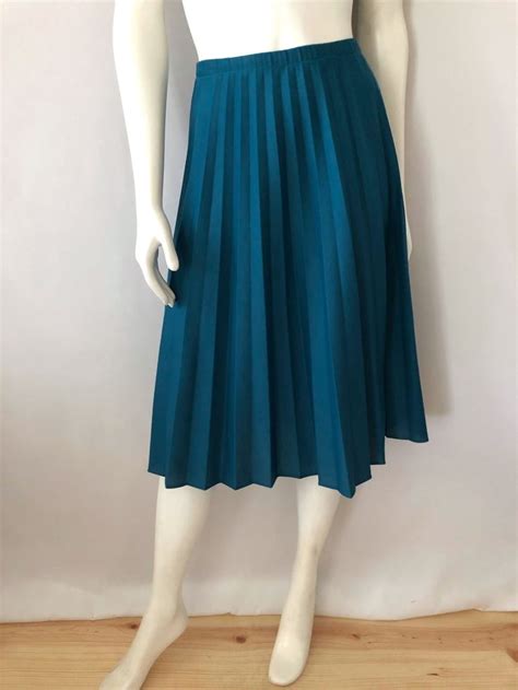 Vintage Womens 70s Pleated Accordion Skirt Teal Etsy Vintage