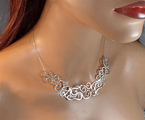 Sterling Silver Choker Filigree Necklace Statement Etsy