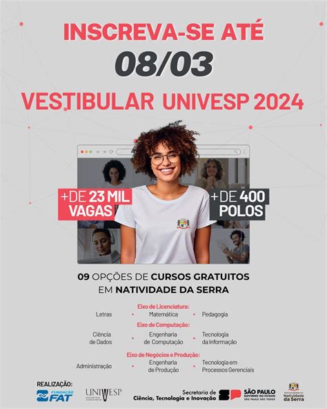 FAÇA SUA INSCRIÇÃO PARA O VESTIBULAR UNIVESP ATÉ DIA 8 DE MARÇO