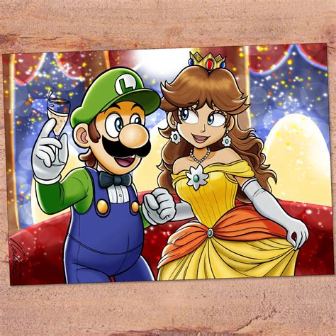 Luigi and Princess Daisy Celebration Super Mario Nintendo 5x7 Print on ...