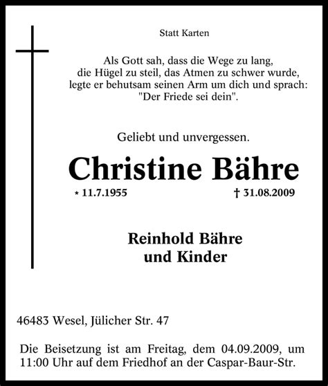 Trauer Und Todesanzeigen Von Christine B Hre Trauer De