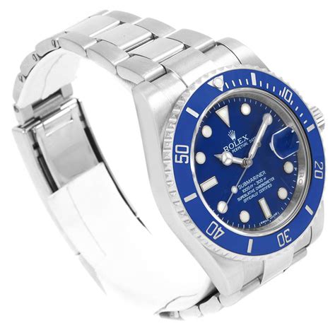 Rolex Submariner K White Gold Blue Dial Ceramic Bezel Watch