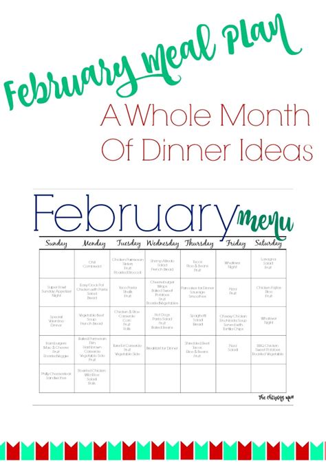 February Meal Plan For Families Free Printable The Chirping Moms