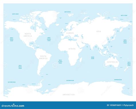 High Detailed World Map With Labels Of Main Oceans Seas Gulfs Bays