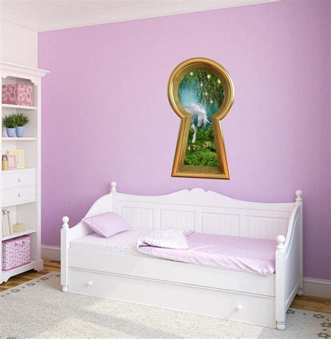 3d Keyhole Fabric Wall Decal Unicorn In Enchanted Lantern Tree Mushroom