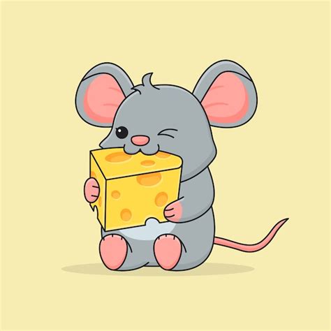 Lindo Ratón Comiendo Queso Vector Premium