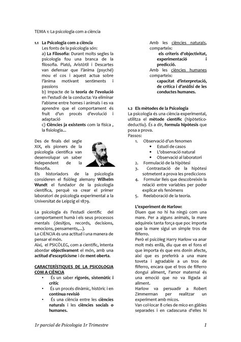 Psicologia R Parcial N Baxillerato Tema La Psicologia A