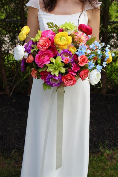 Colourful Rainbow Artificial Fake Wedding Bouquet, Summer Bouquet, Natural Bouquet, Boho Bouquet ...