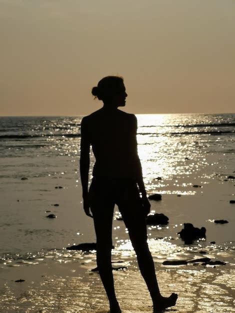 Premium Photo Silhouette Woman Standing On Shore At Beach Against Sky