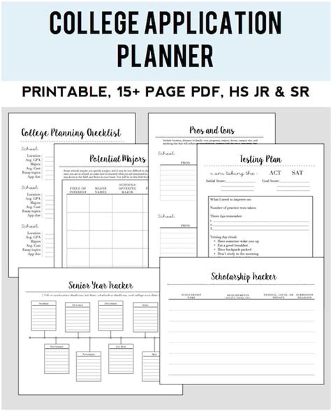 College Application Planner 15 Page Printable Etsy Worksheets Library
