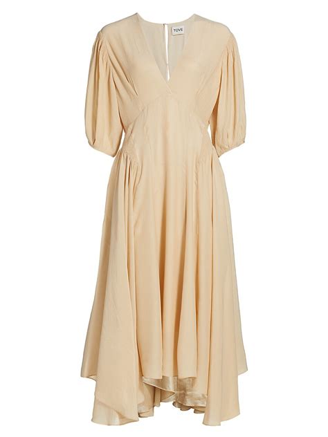 Buy Tove Veda Silk Midi Dress Buff At Off Editorialist