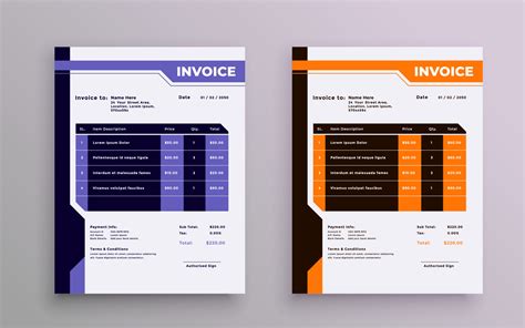 Violet And Yellow Color Business Invoice Template Design Creative