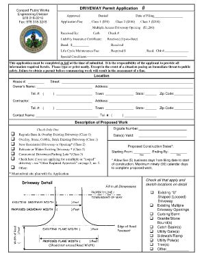 Fillable Online Concordma DRIVEWAY Permit Application Concord Public